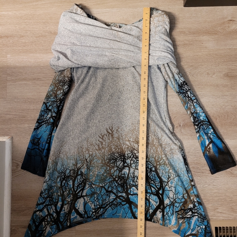 Trees In Winter Cowl Neck Asymmetrical Tunic Dress Dressfo Slim W XL (US 10) - Picture 9 of 16